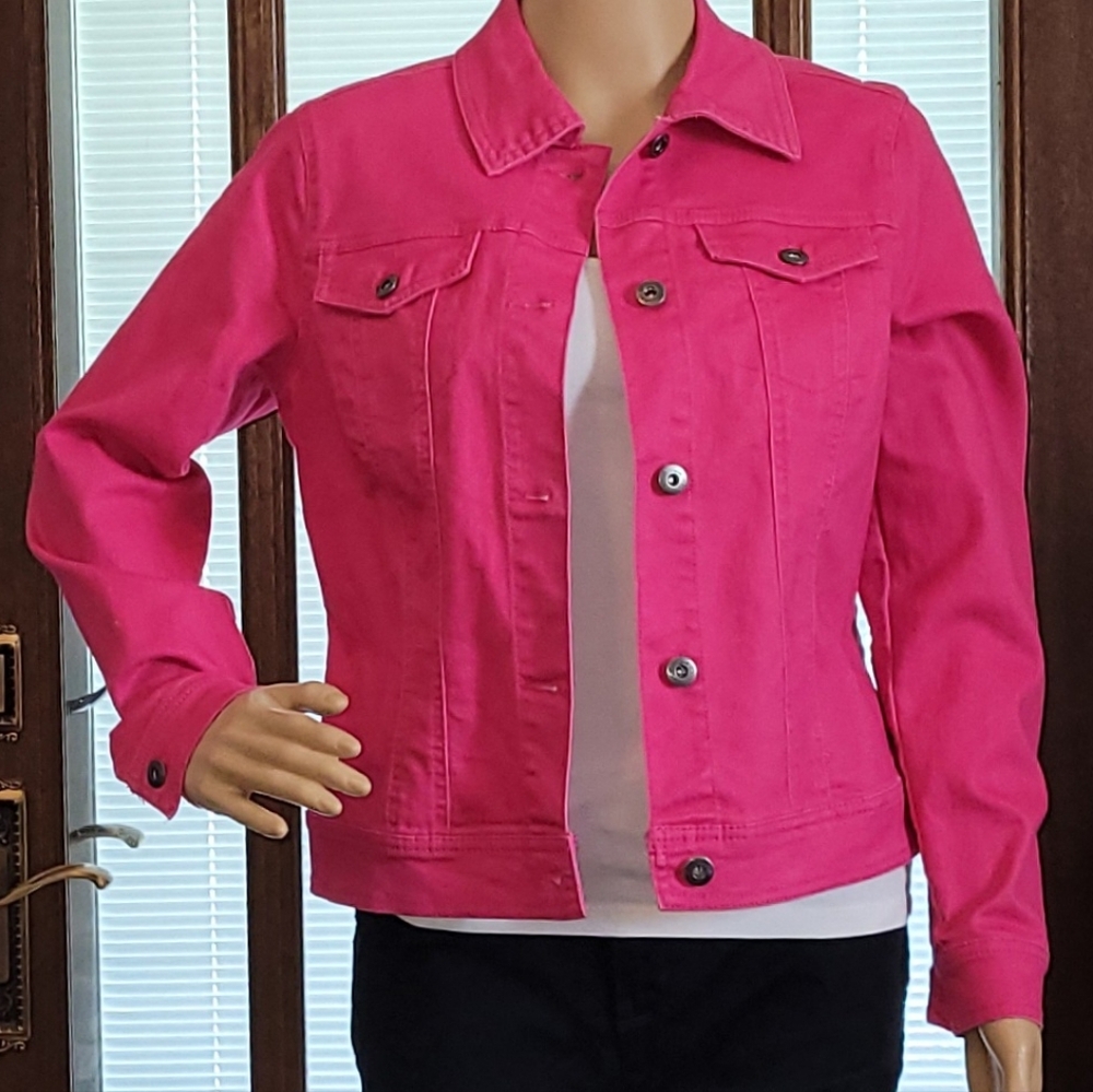 Diane Gilman DG2 Bright Pink Cropped Stretch Jacket- Small - Picture 1 of 5